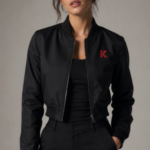 KYRO Women’s Cropped Bomber Jacket – Black